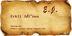 Erkli János névjegykártya